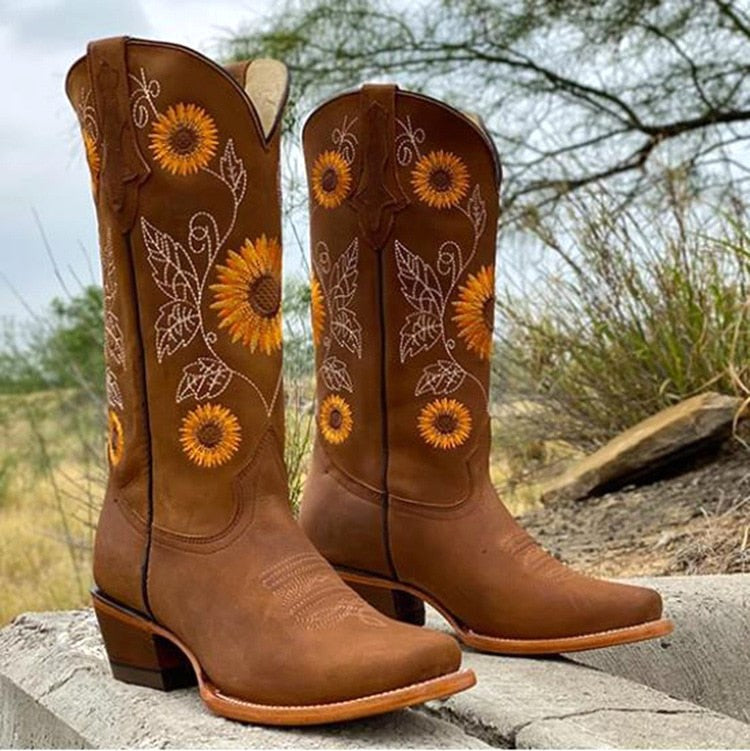 Cassidy | Women's Sunflower Embroidered Western Boots - image 6