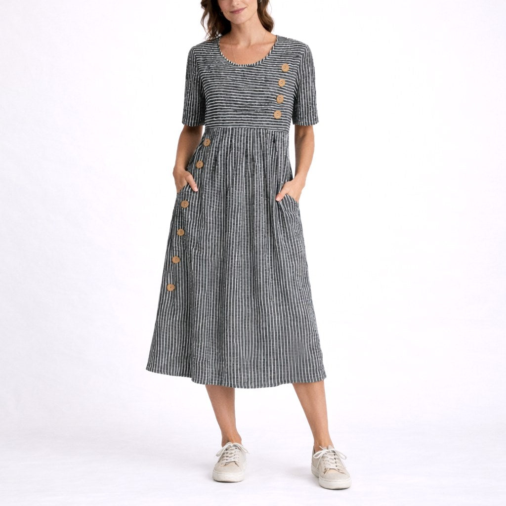 Charli | Women's Striped Midi Dress, Relaxed Lightweight Dress | The Shrader Sisters