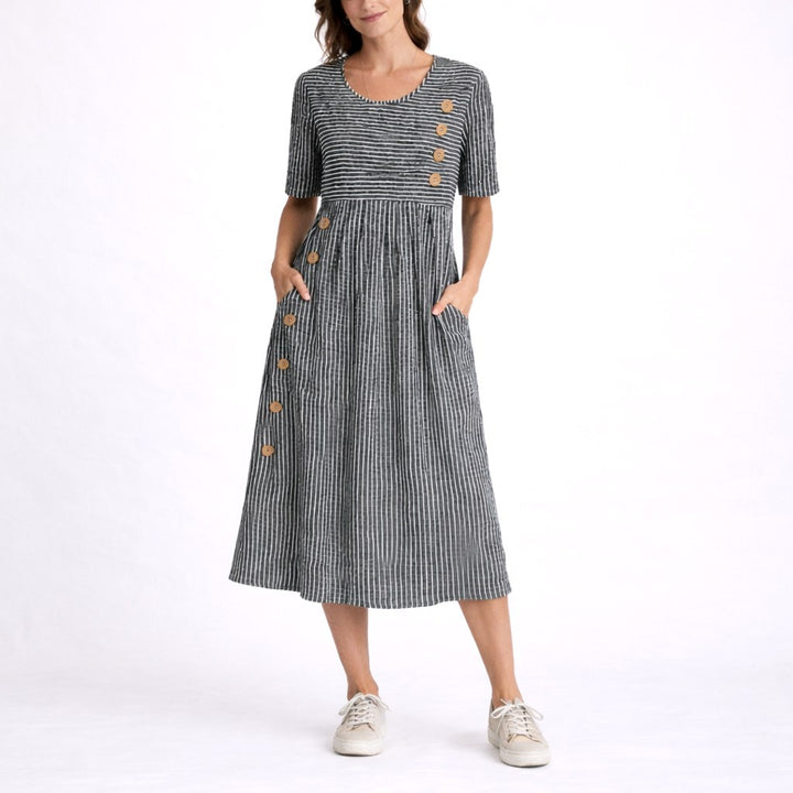 Charli | Women's Striped Midi Dress, Relaxed Lightweight Dress | The Shrader Sisters
