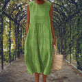 Charlotte | Women's Cotton Embroidered Sleeveless Midi Dress, Flattering Summer Dress for Holidays and Everyday Wear, Flattering Summer Dress for Holidays and Everyday Wear - Green