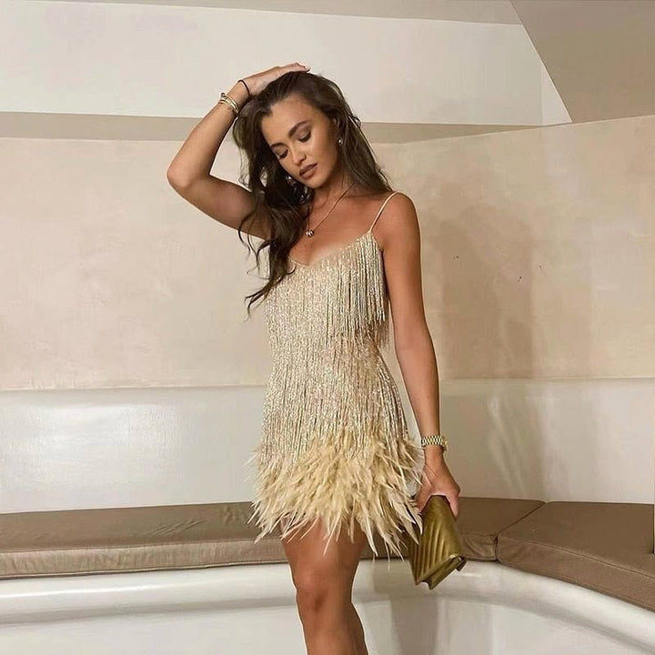 Charlotte | Women's Feather Mini Dress with Flattering Fit - Pink