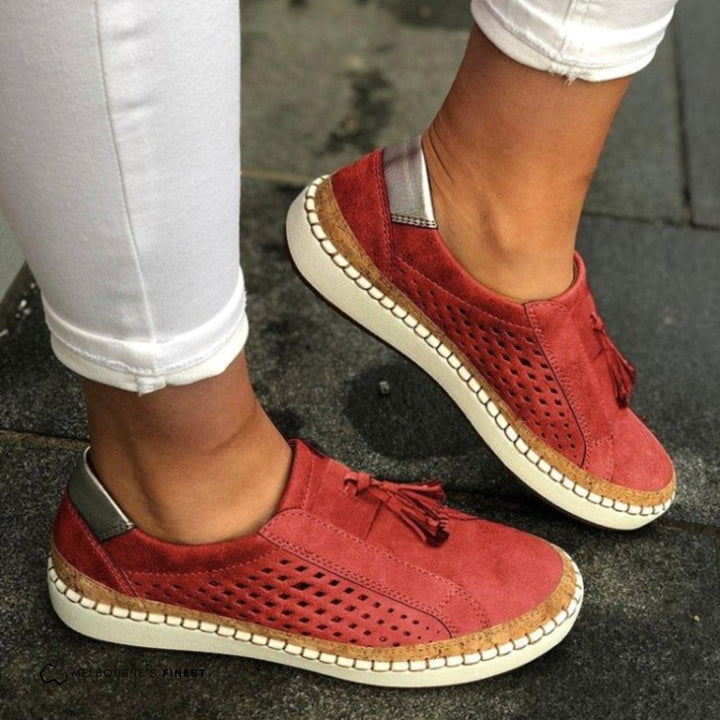 Charlotte | Women's Orthopedic Slip-On Shoes, Breathable Comfort Shoes | The Shrader Sisters | Red
