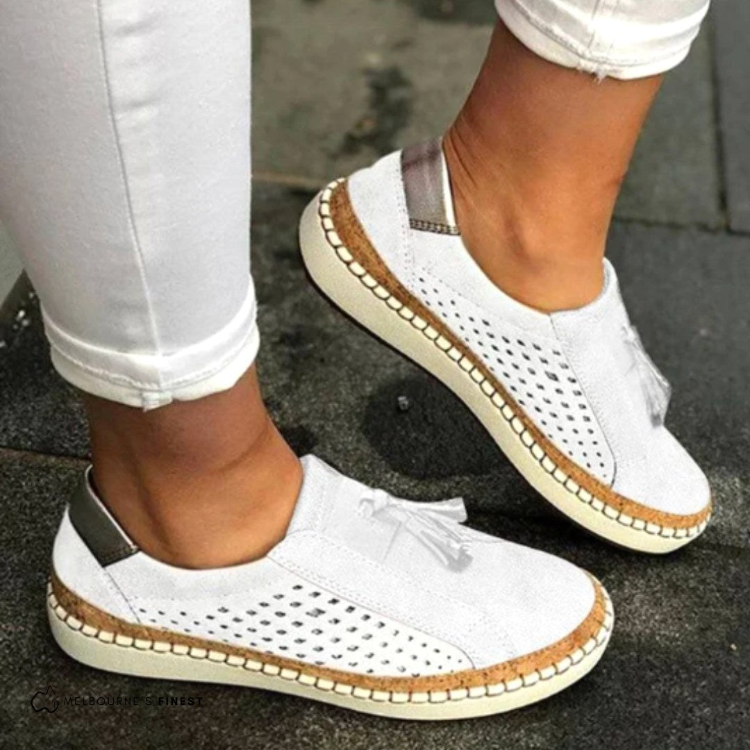 Charlotte | Women's Orthopedic Slip-On Shoes, Breathable Comfort Shoes | The Shrader Sisters | White