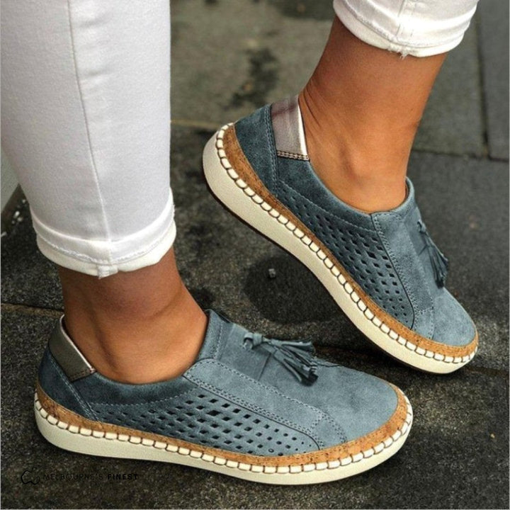 Charlotte | Women's Orthopedic Slip-On Shoes, Breathable Comfort Shoes | The Shrader Sisters | Blue