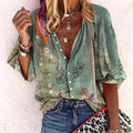 Chelsea | Women's Floral Boho Blouse, V-Neck Relaxed Fit Top | The Shrader Sisters | Groen