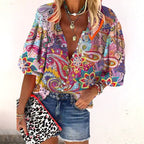 Chelsea | Women's Floral Boho Blouse, V-Neck Relaxed Fit Top | The Shrader Sisters | Roze