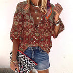 Chelsea | Women's Floral Boho Blouse, V-Neck Relaxed Fit Top | The Shrader Sisters | Bruin
