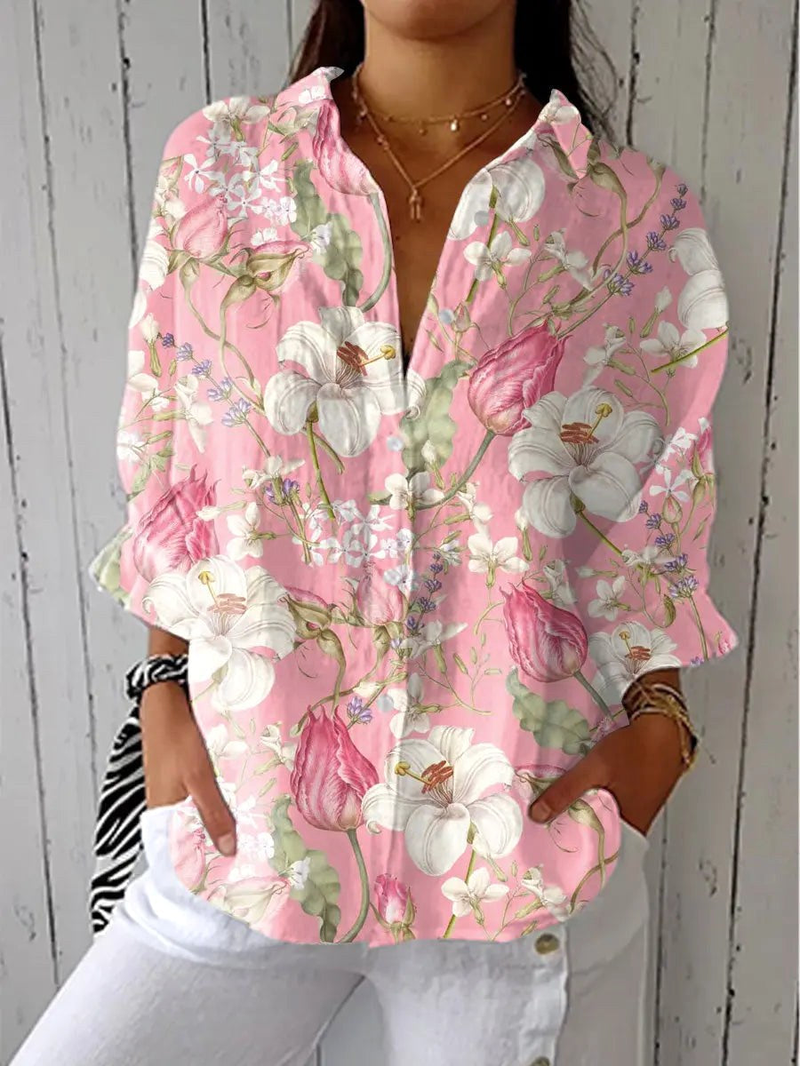 Chloe | Women's Floral Button-Front Blouse, Lightweight Summer Top for Holidays and Casual Wear, Lightweight Summer Top for Holidays and Casual Wear - Multicolor