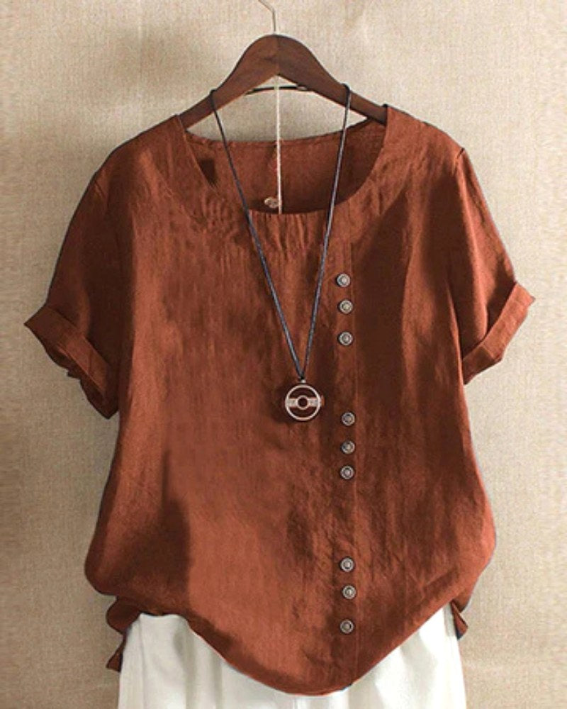 Claire | Women's Casual Linen Button-Front Tunic Top, Lightweight Summer Top for Holidays and Casual Wear, Lightweight Summer Top for Holidays and Casual Wear - Dark Green