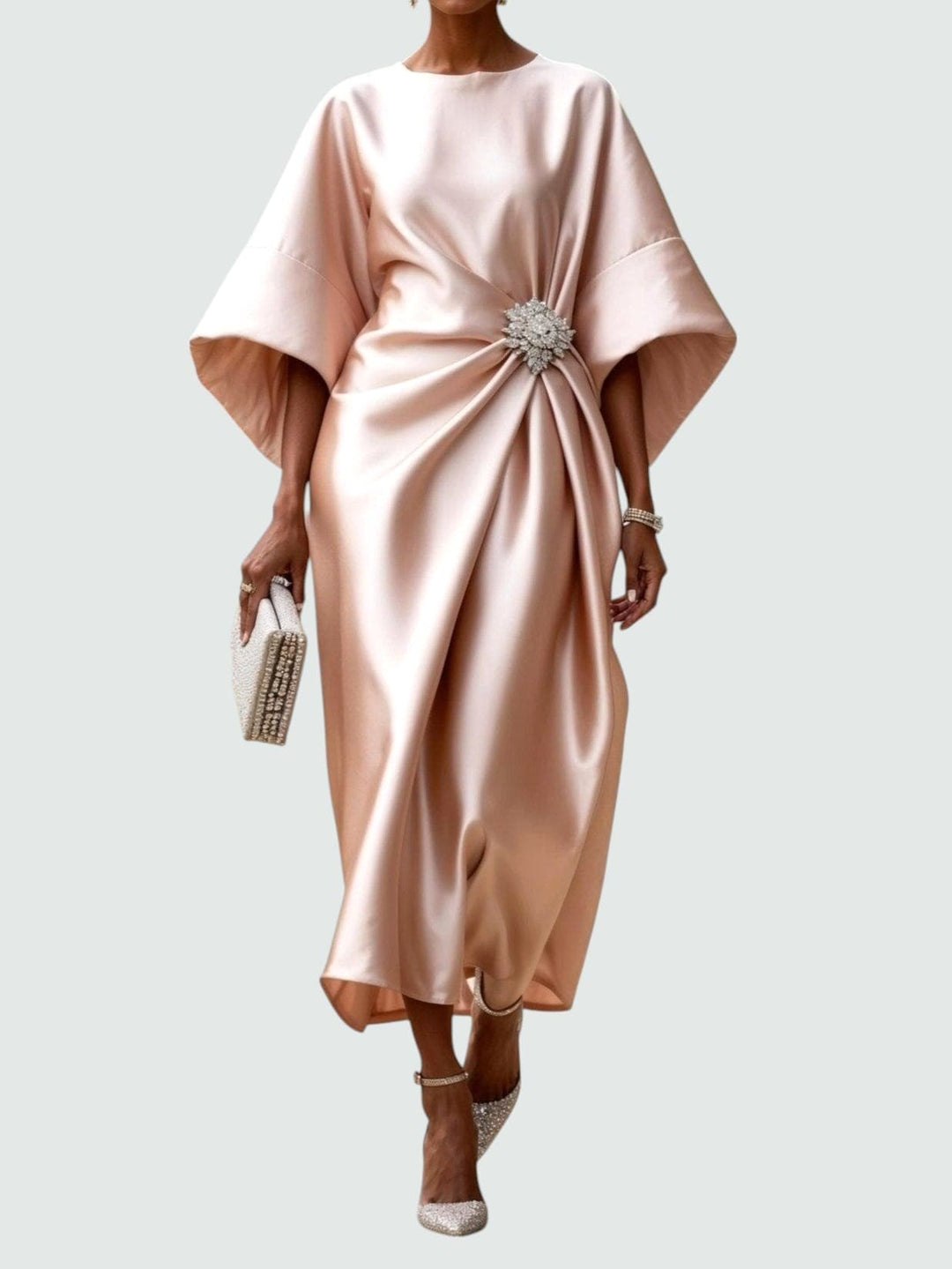 Claire | Women's Long Sleeve Elegant Maxi Dress - Beige