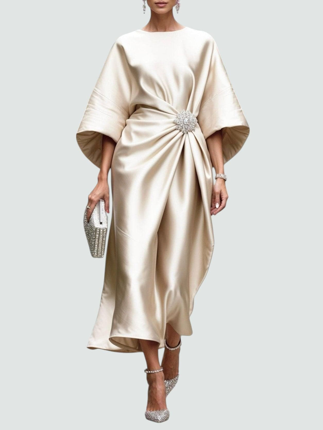 Claire | Women's Long Sleeve Elegant Maxi Dress - Khaki