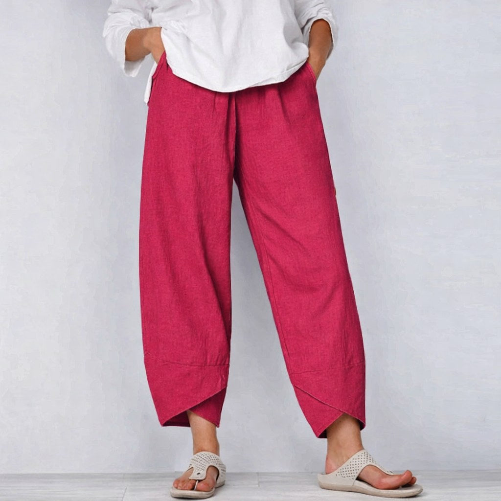 Clara | Women's Chic Linen Summer Pants - Navy Blue