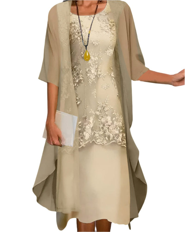 Clara | Women's Sheer Sleeve Flowing Midi Dress - Yellow