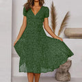 Clara | Women's V-Neck A-Line Midi Dress, Flowing Skirt Autumn Dress | The Shrader Sisters