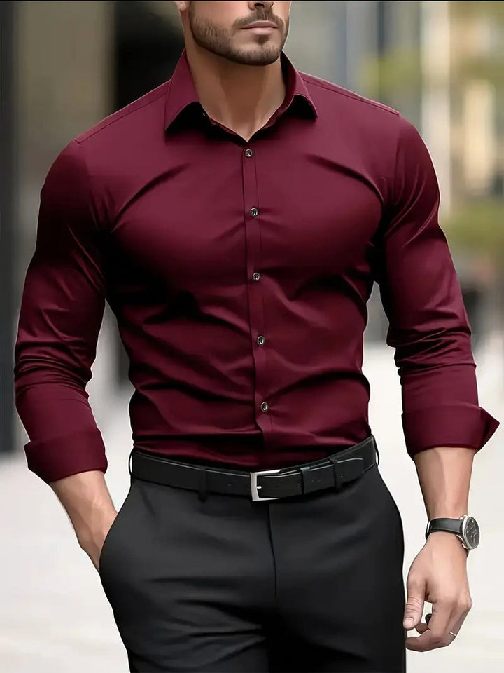 Cooper | Men's Breathable Long-Sleeved Shirt, Tailored Slim-Fit Shirt | The Shrader Sisters | Bordeaux