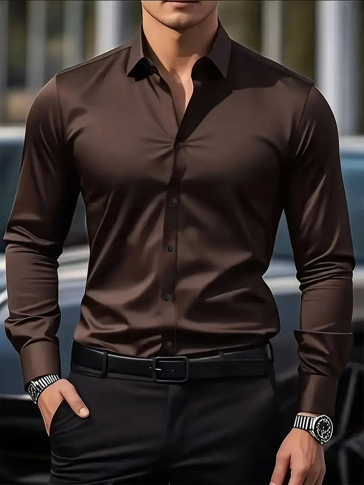 Cooper | Men's Breathable Long-Sleeved Shirt, Tailored Slim-Fit Shirt | The Shrader Sisters | Coffee