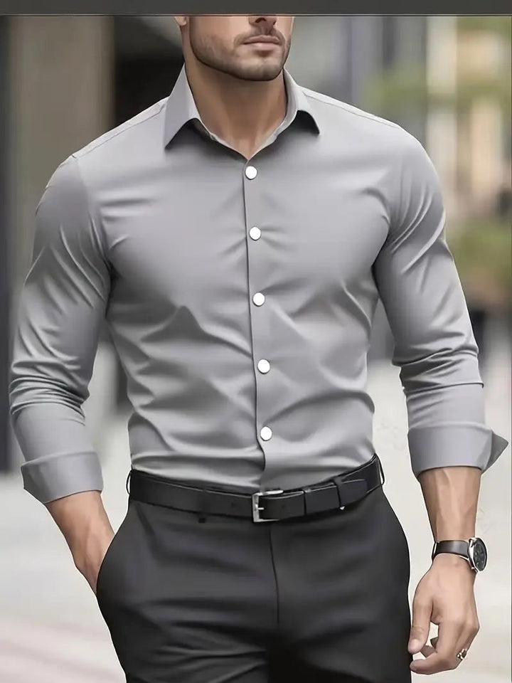 Cooper | Men's Breathable Long-Sleeved Shirt, Tailored Slim-Fit Shirt | The Shrader Sisters | Grey