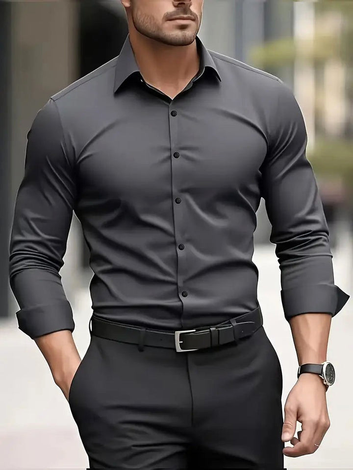 Cooper | Men's Breathable Long-Sleeved Shirt, Tailored Slim-Fit Shirt | The Shrader Sisters | Dark grey