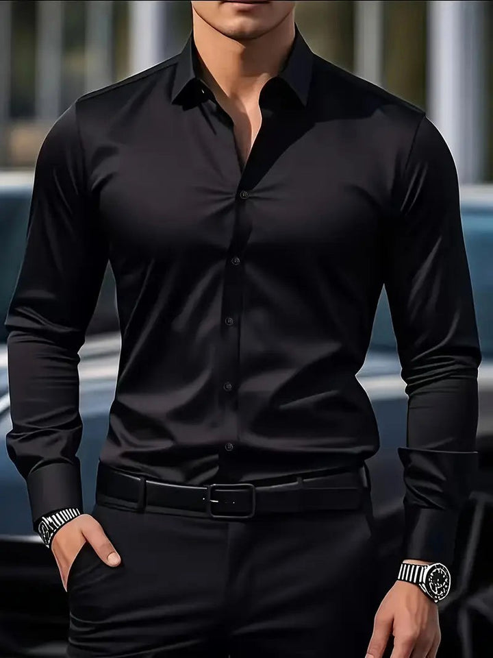 Cooper | Men's Breathable Long-Sleeved Shirt, Tailored Slim-Fit Shirt | The Shrader Sisters | Black