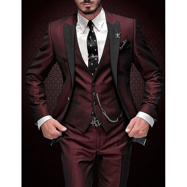 Cooper | Men's Three-Piece Blazer Suit, Waistcoat and Trousers Set | The Shrader Sisters | Burgundy