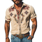 Cooper | Men's Western Floral Print Short-Sleeve Shirt, Point Collar Shirt | The Shrader Sisters | White