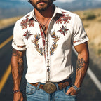 Cooper | Men's Western Floral Print Short-Sleeve Shirt, Point Collar Shirt | The Shrader Sisters | Blue