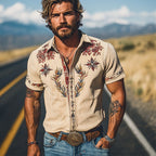Cooper | Men's Western Floral Print Short-Sleeve Shirt, Point Collar Shirt | The Shrader Sisters