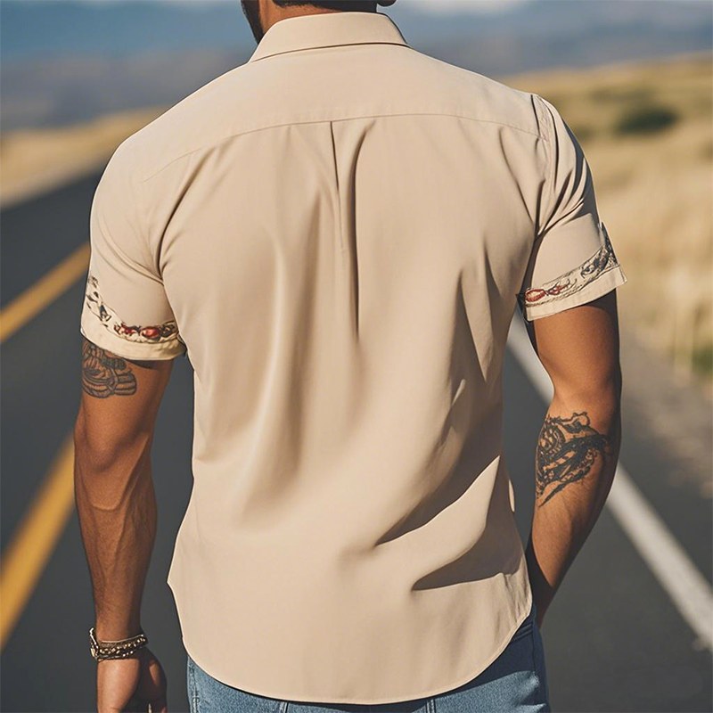 Cooper | Men's Western Floral Print Short-Sleeve Shirt, Point Collar Shirt | The Shrader Sisters
