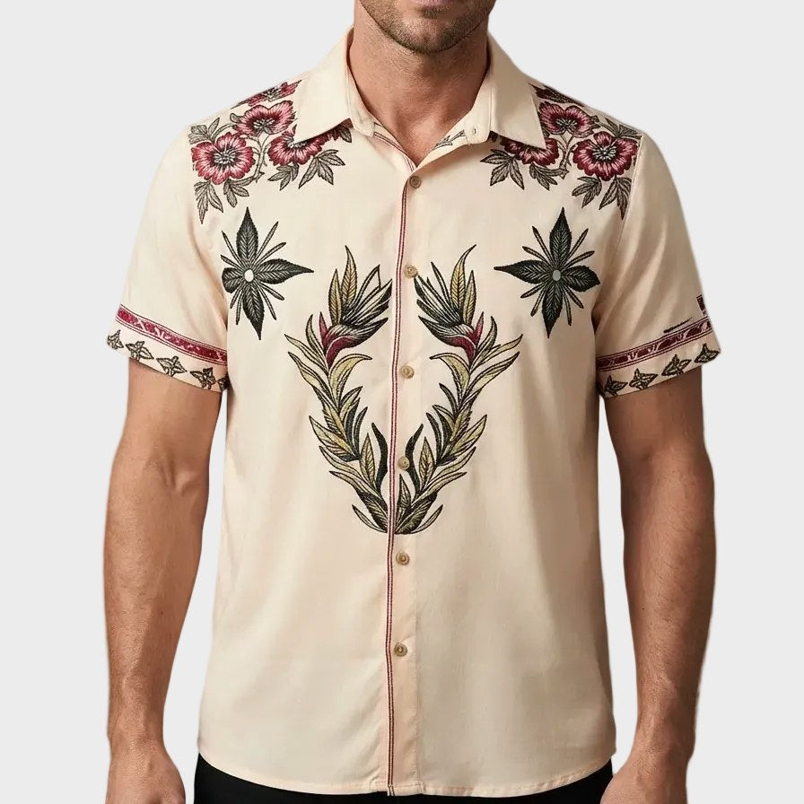 Cooper | Men's Western Floral Print Short-Sleeve Shirt, Point Collar Shirt | The Shrader Sisters