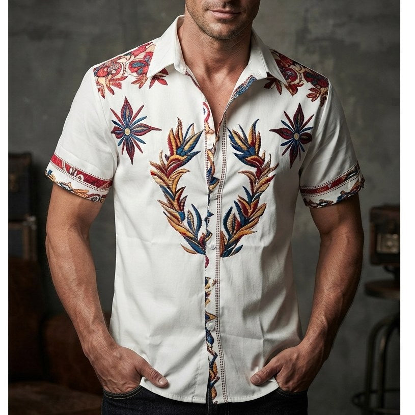 Cooper | Men's Western Floral Print Short-Sleeve Shirt, Point Collar Shirt | The Shrader Sisters