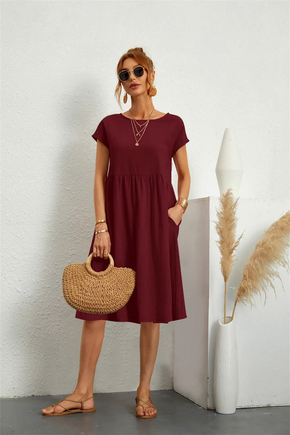 Courtney | Women's Casual Pocket Midi Dress, Flattering Summer Dress for Holidays and Everyday Wear, Flattering Summer Dress for Holidays and Everyday Wear - image 11