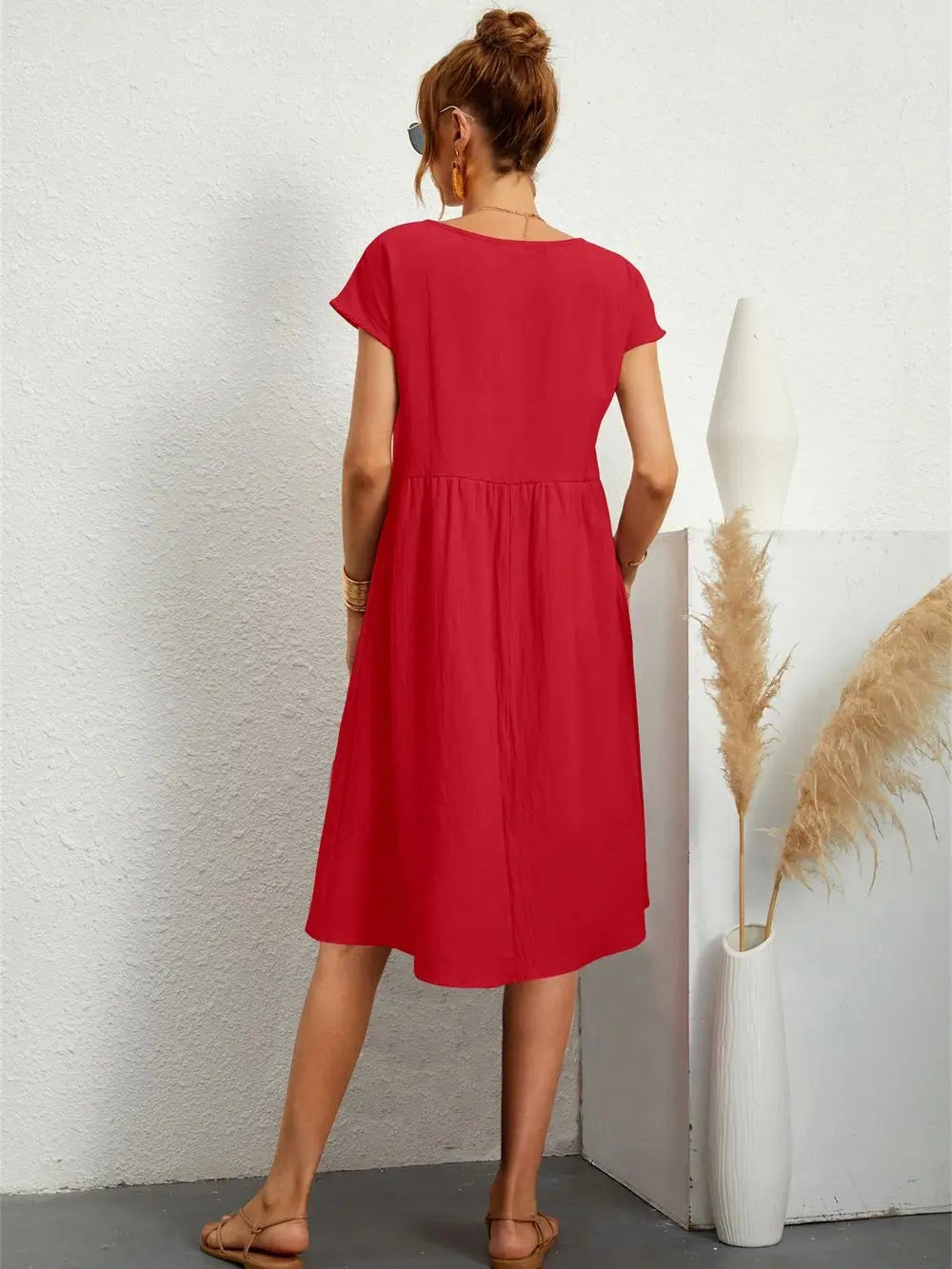 Courtney | Women's Casual Pocket Midi Dress, Flattering Summer Dress for Holidays and Everyday Wear, Flattering Summer Dress for Holidays and Everyday Wear - Blue