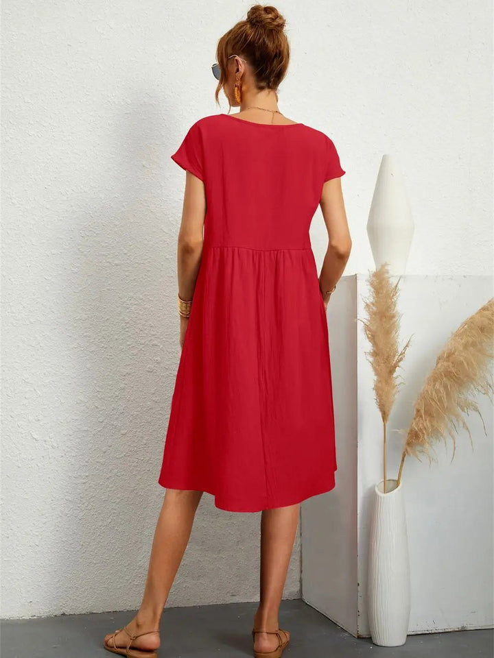 Courtney | Women's Casual Pocket Midi Dress - Blue