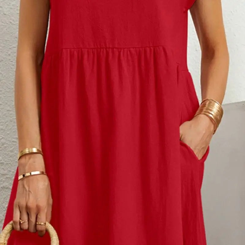 Courtney | Women's Casual Pocket Midi Dress, Flattering Summer Dress for Holidays and Everyday Wear, Flattering Summer Dress for Holidays and Everyday Wear - White