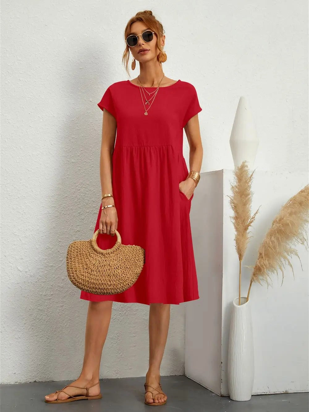 Courtney | Women's Casual Pocket Midi Dress - image 7