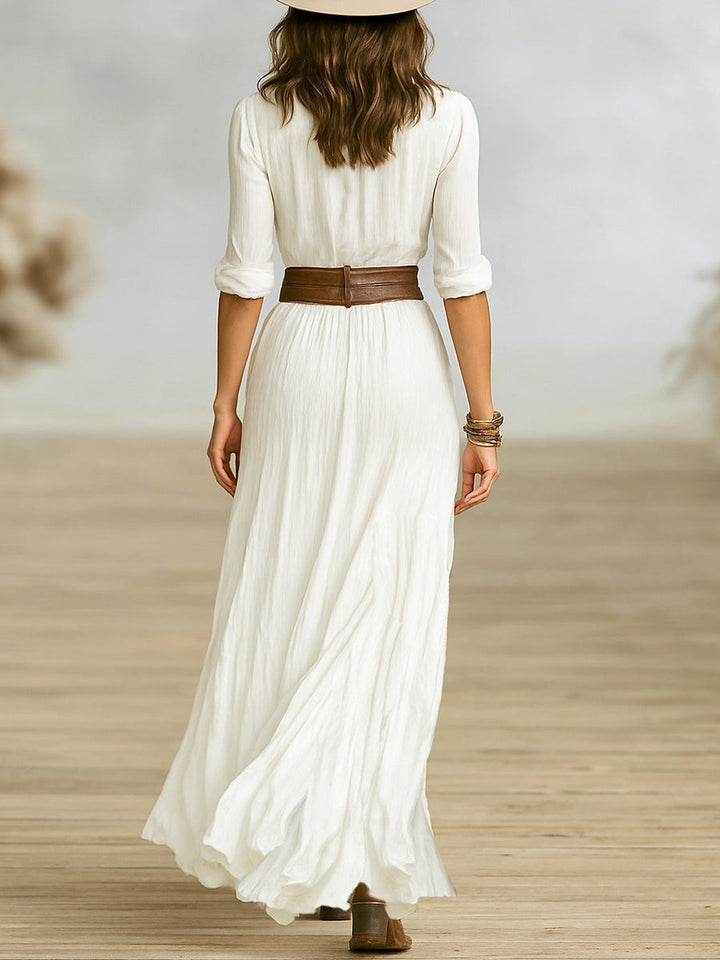 Crissa | Women's Long Belted Dress With Pleated Lapels - image 7