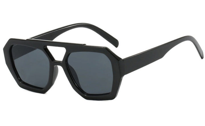 Sunglasses, geometric frame with double bridge, acetate, yellow/brown, Women's