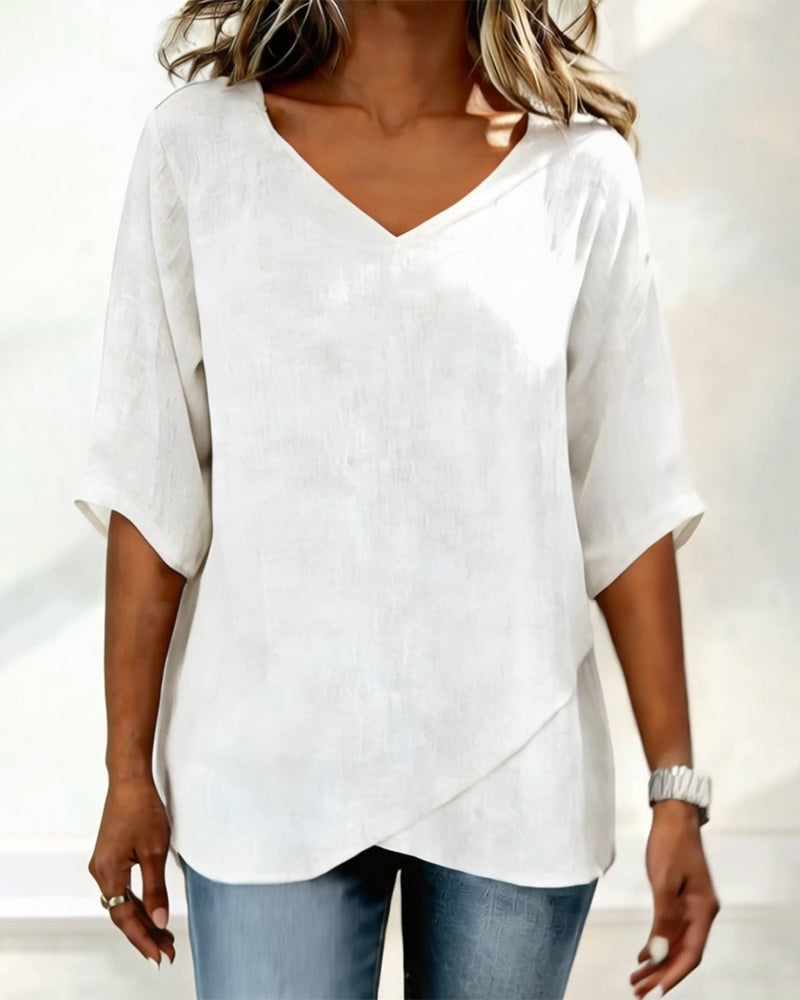Nora | Cotton Linen V-Neck Top