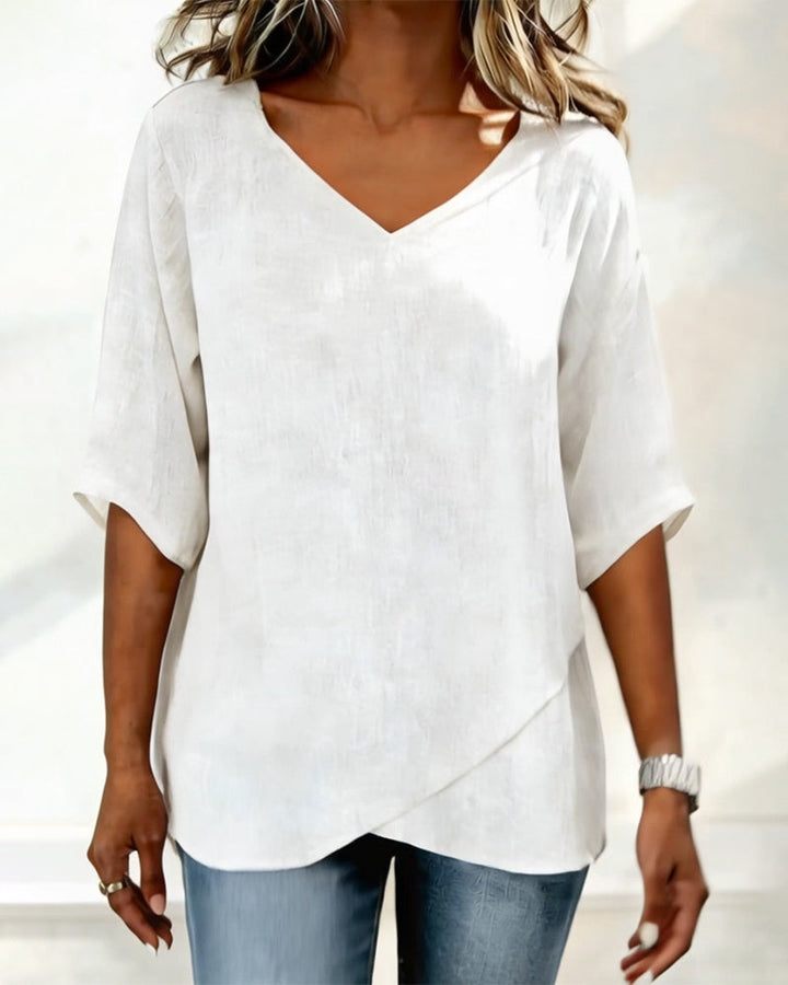 Nora | Cotton Linen V-Neck Top