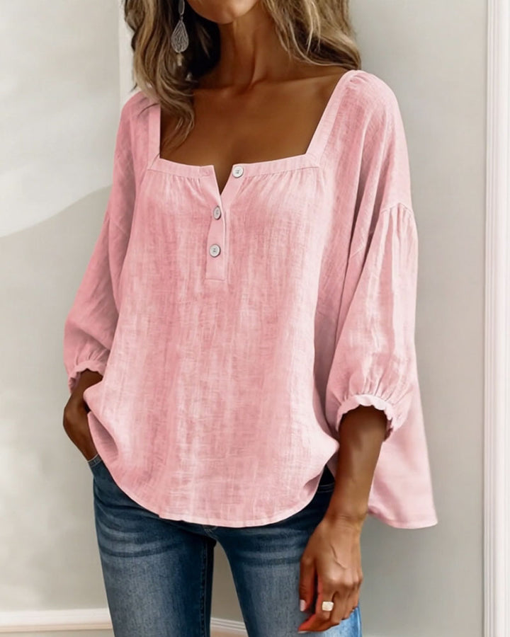 Grace | Square Neck Cotton Linen Blouse