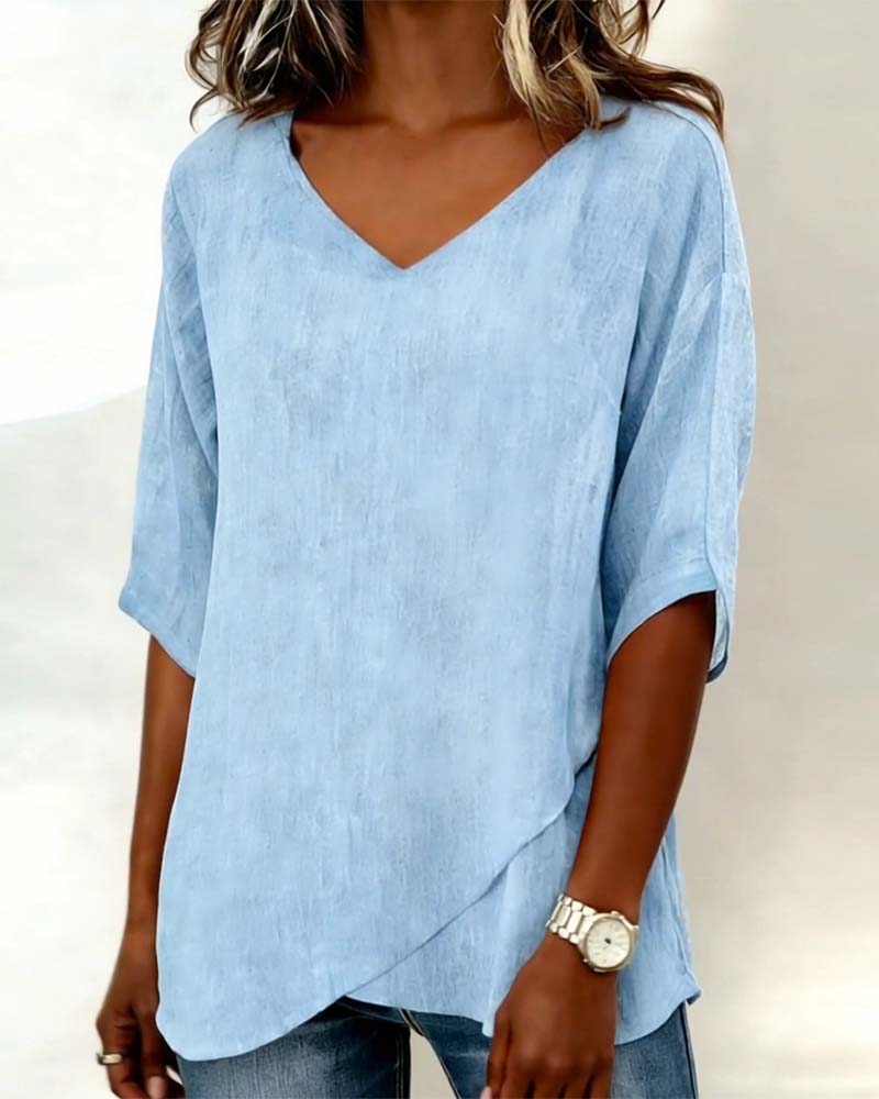 Nora | Cotton Linen V-Neck Top