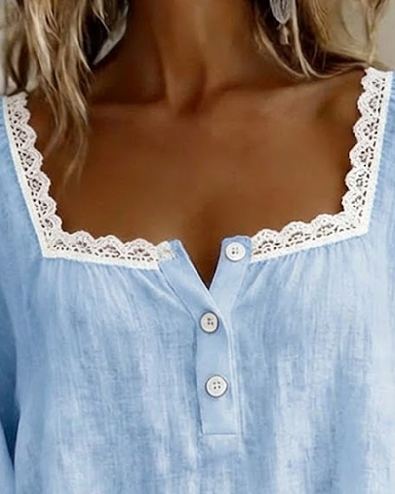 Nora | Square Neck Linen Blouse