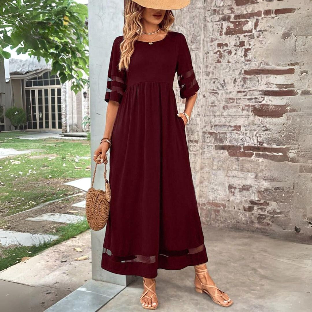 Danika | Women's Flattering Midi Dress with Tummy Coverage, Elegant Occasion Dress | The Shrader Sisters | Burgundy