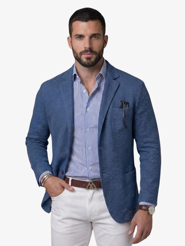 Darcy | Men's Linen Blazer, Lightweight Unstructured Jacket | The Shrader Sisters | Blue
