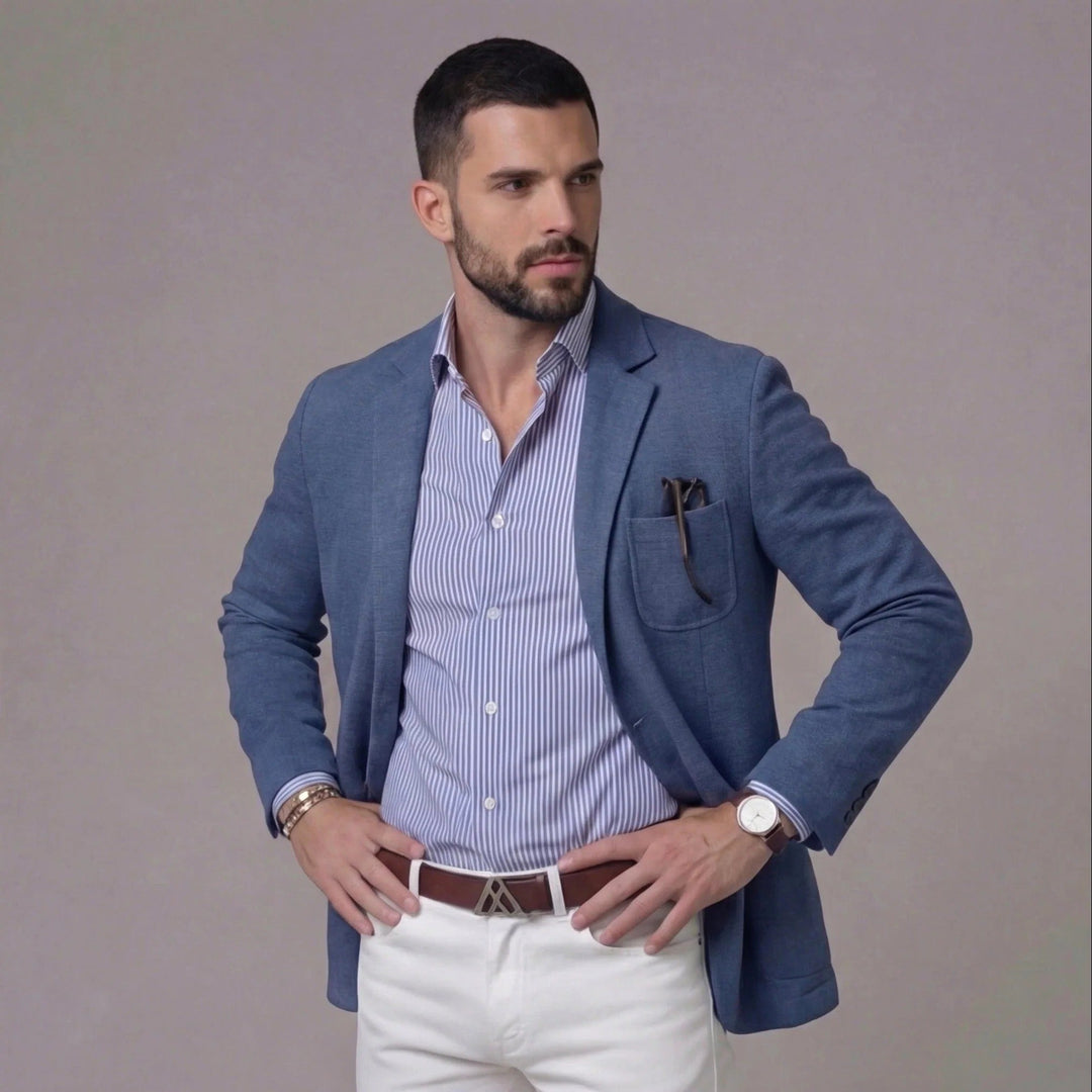 Darcy | Men's Linen Blazer, Lightweight Unstructured Jacket | The Shrader Sisters | Army Green