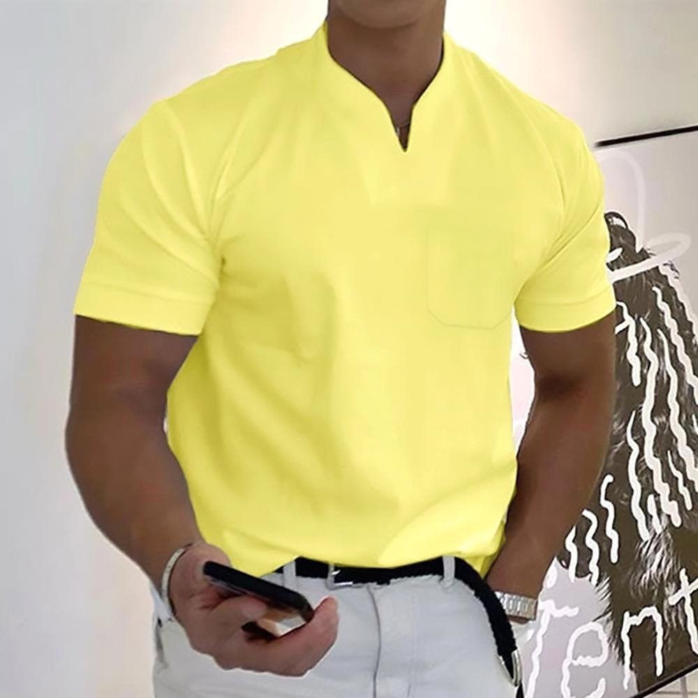 Darcy | Men's V-Neck Short Sleeve T-Shirt, Tailored Casual T-Shirt | The Shrader Sisters | Yellow