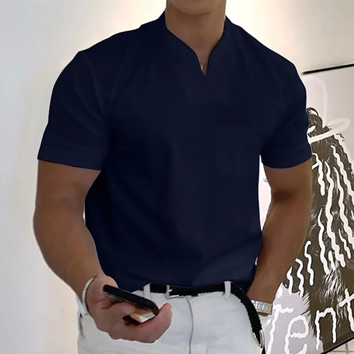Darcy | Men's V-Neck Short Sleeve T-Shirt, Tailored Casual T-Shirt | The Shrader Sisters | Blue