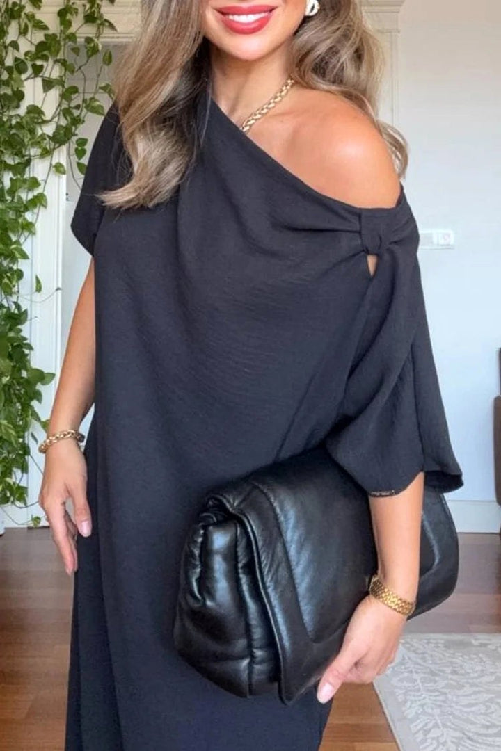 Darcy | Women's Asymmetric One-Shoulder Maxi Dress, Flowing Evening Dress | The Shrader Sisters