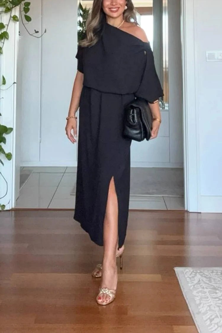 Darcy | Women's Asymmetric One-Shoulder Maxi Dress, Flowing Evening Dress | The Shrader Sisters