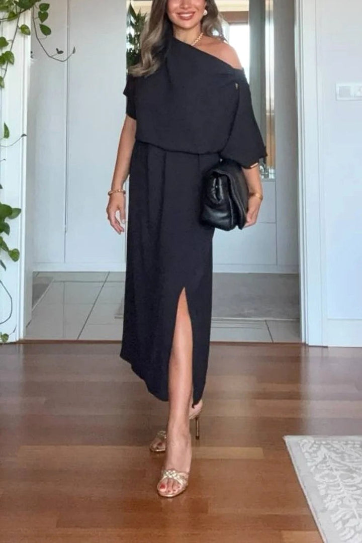 Darcy | Women's Asymmetric One-Shoulder Maxi Dress, Flowing Evening Dress | The Shrader Sisters